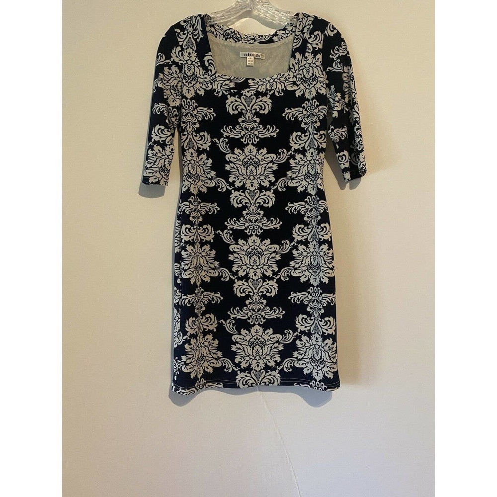 Nico La Blue Bodycon Dress Small Short Sleeve Blue White Floral Pattern - Picture 1 of 10